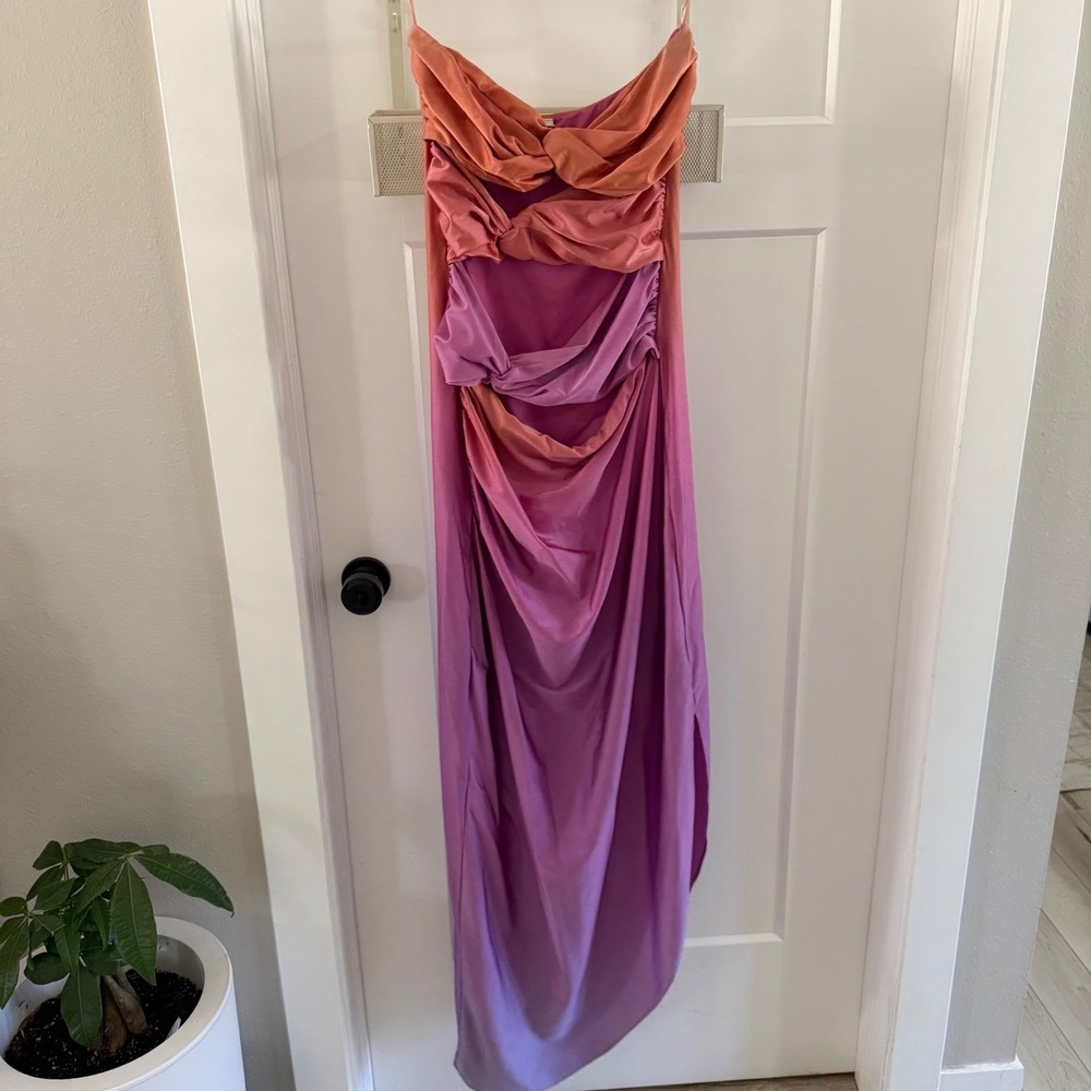 Baobab Vera Ombre Strapless Ruched Maxi Dress Pink Purple Sz Medium Beach Resort - Picture 6 of 8